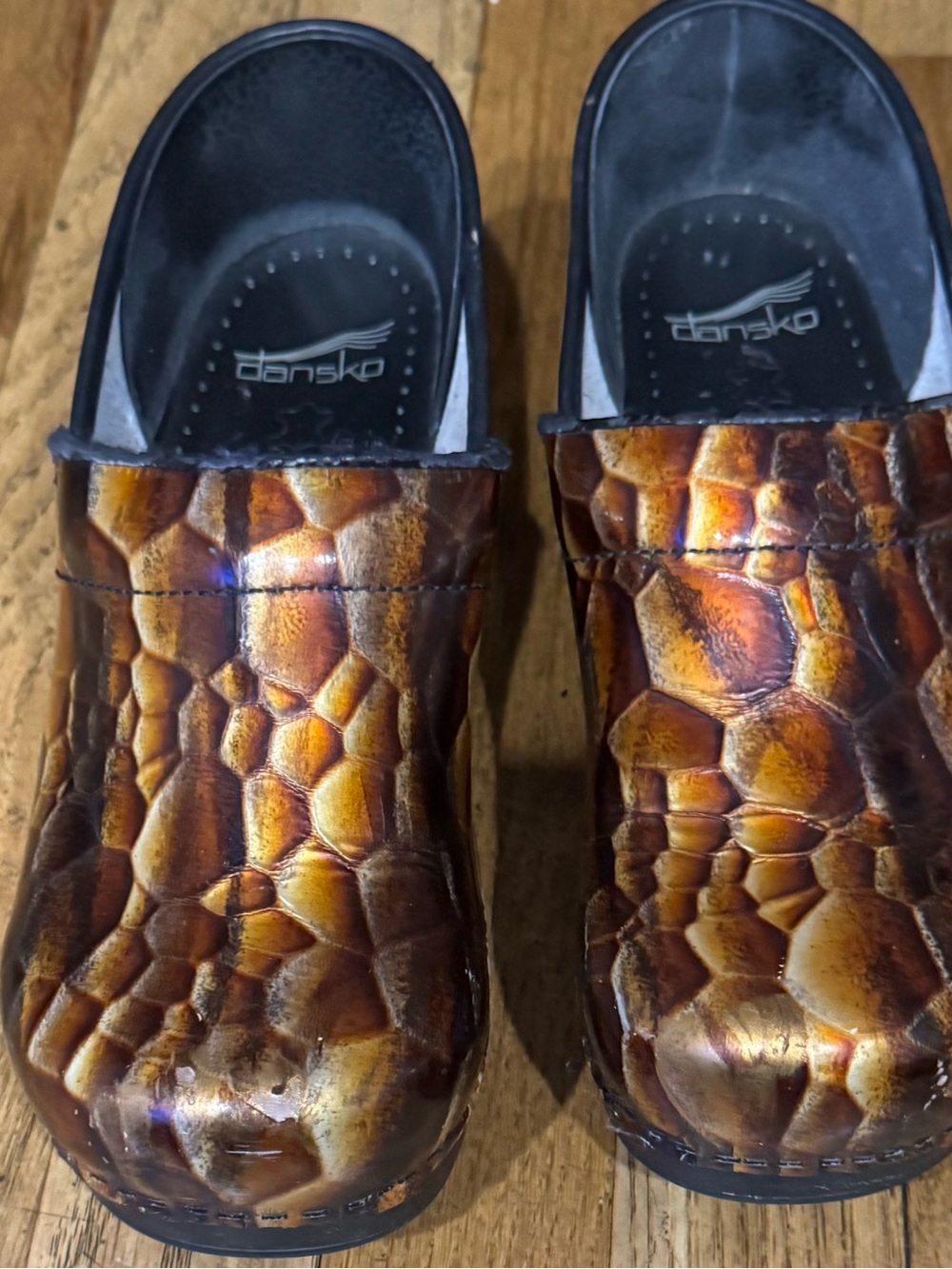 Dansko Amber Brown Honeycomb Leather Clogs